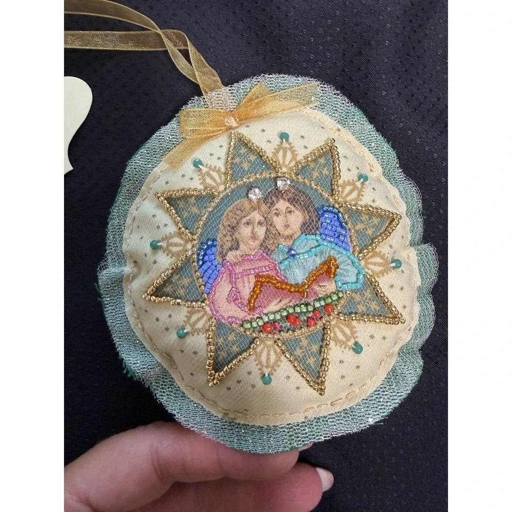 Shell Bell Hand Beaded Angel Christmas Ornament~Renaissance Stuffed Fabric NWT